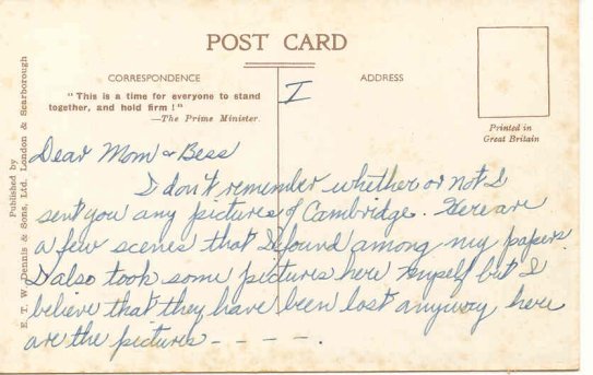 postcard note