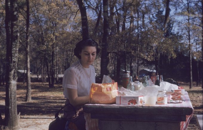 Mom at picnic table