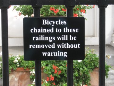 sign on railing