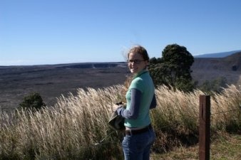 Sally with grass and crater