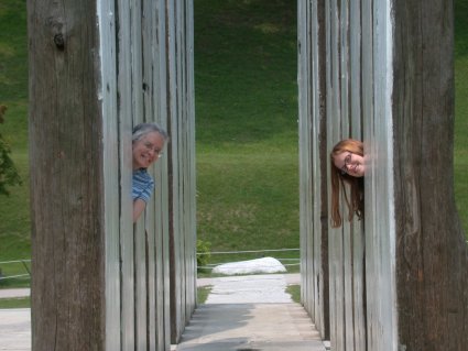 tourists in a sculpture