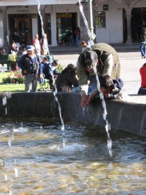 Fountain with family